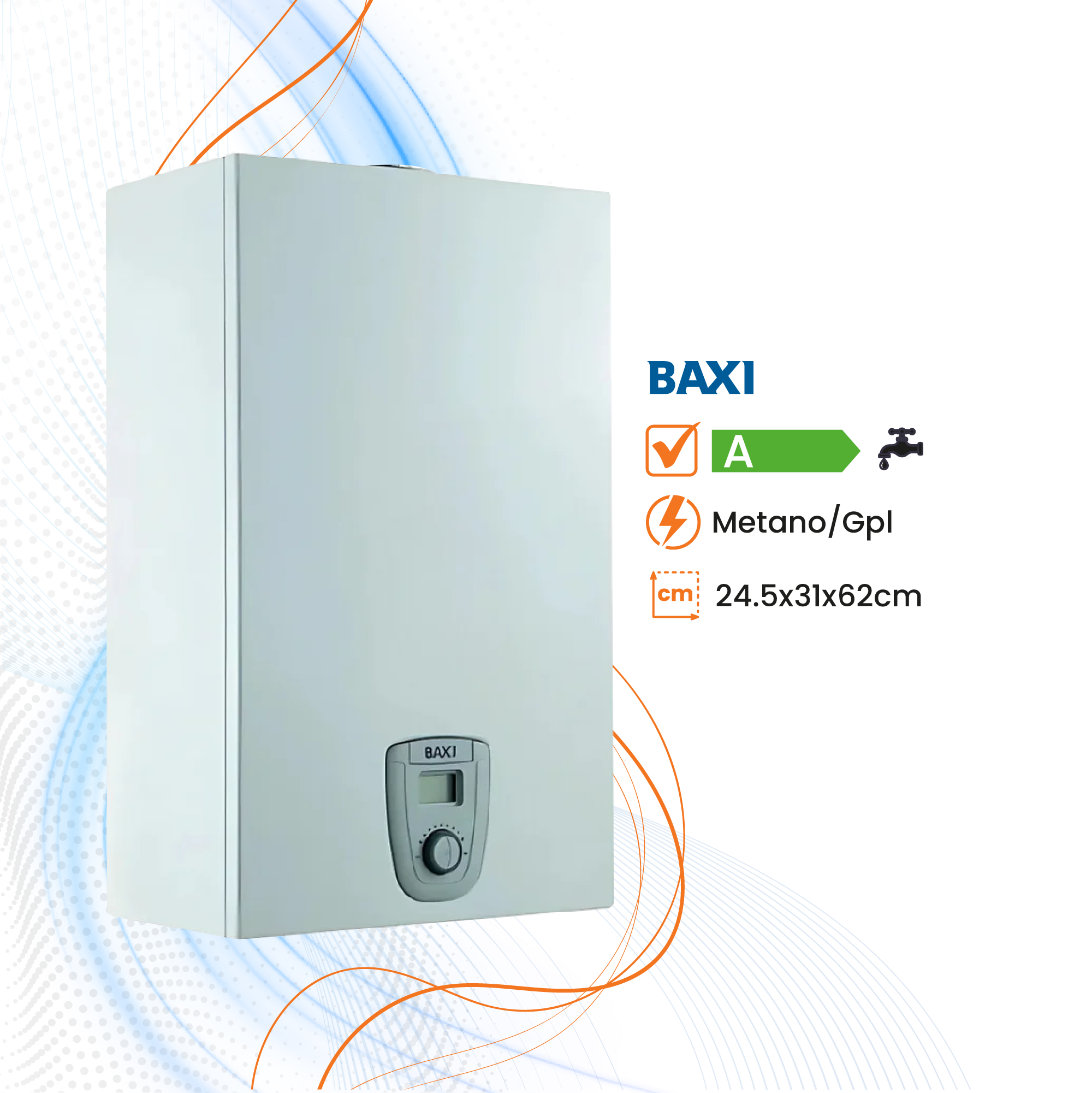 Scaldabagno Baxi AcquaProJet Blue FI Low Nox a Gas Camera Stagna