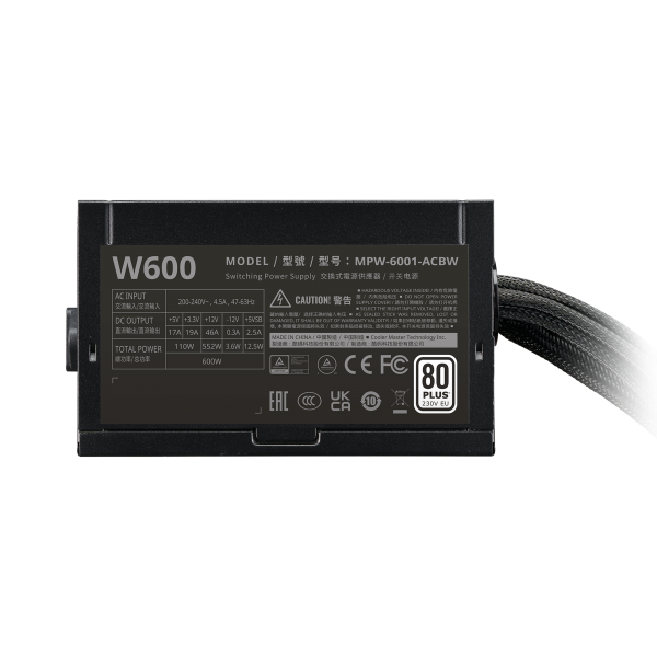 COOLER MASTER ALIMENTATORE EITE NEX W600 CABLEMESH 600W 80+NON MODULARE NERO [MPW-6001-ACBW-BE1]