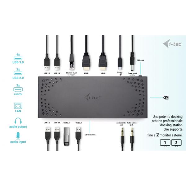 i-tec USB 3.0 / USB-C / Thunderbolt Dual Display Docking Station + Power Delivery 100W [CADUALHDMIDOCKPDIT]