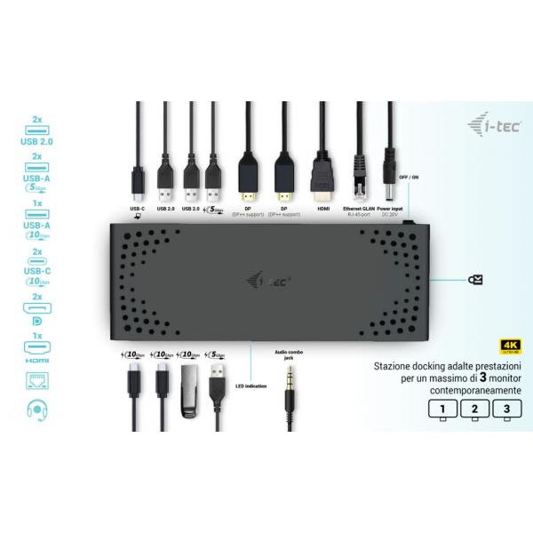 i-tec USB-C Triple Display Docking Station Gen 2 + Power Delivery 100W [C31TRIPLE4KDOCKPDIT]