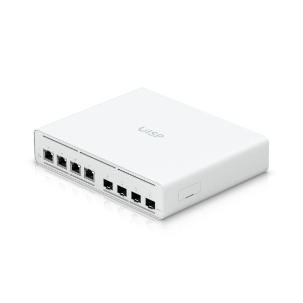 Ubiquiti - UISP-S-Plus-EU - Switch for ISP application with (4) 2.5 GbE RJ45 ports with 27V passive PoE output, (4) 10G SFP+ ports, 60W (27V) total PoE availability*, 20W/port (2-pair) / 40W/port (4-p [UISP-S-Plus-EU]