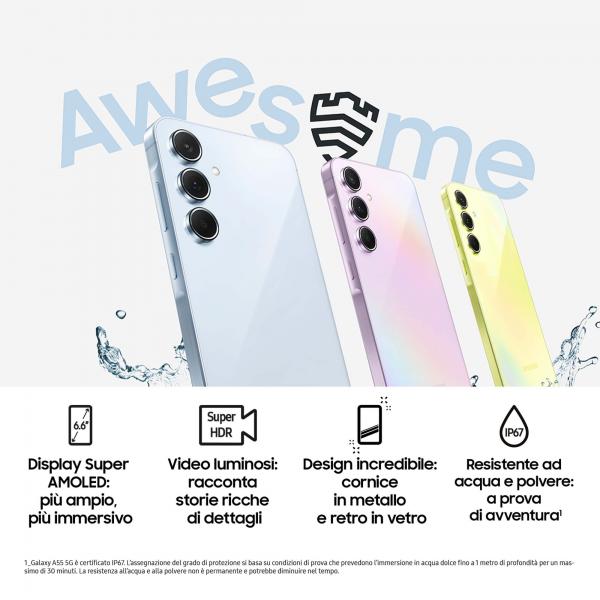 Samsung Galaxy A55 5G Display FHD+ Super AMOLED 6.6, Android 14, 8GB RAM, 256GB, Dual SIM, Batteria 5.000 mAh, Awesome Iceblue [SM-A556BLBCEUE]