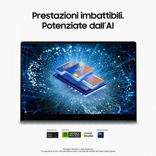 Samsung Galaxy Book4 Ultra Intel Core Ultra 9 185H Computer portatile 40,6 cm (16") Touch screen WQXGA+ 32 GB LPDDR5x-SDRAM 1 TB SSD NVIDIA GeForce RTX 4070 Wi-Fi 6E (802.11ax) Windows 11 Pro Grigio [NP964XGL-XG2IT]