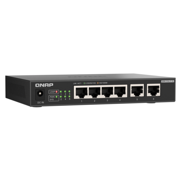 QNAP QSW-2104-2T-R2 switch di rete Non gestito 10G Ethernet (100/1000/10000) Desktop Nero [QSW-2104-2T-R2]