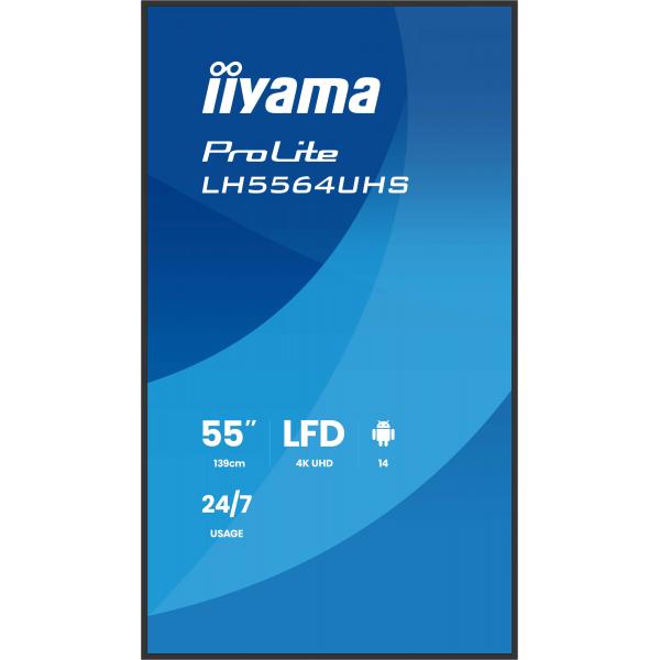 iiyama LH5564UHS-B1AG visualizzatore di messaggi Pannello piatto per segnaletica digitale 139,7 cm (55") Wi-Fi 500 cd/m 4K Ultra HD Nero Android 24/7 [LH5564UHS-B1AG]