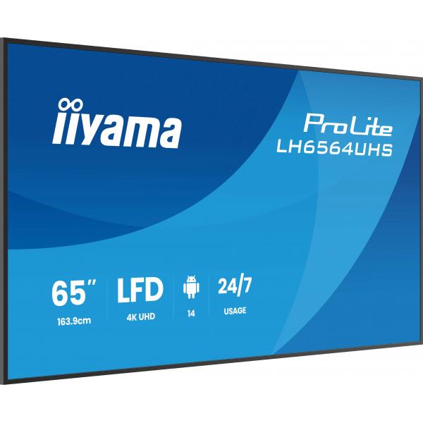 iiyama LH6564UHS-B1AG visualizzatore di messaggi Pannello piatto per segnaletica digitale 165,1 cm (65") Wi-Fi 500 cd/m 4K Ultra HD Nero Android 24/7 [LH6564UHS-B1AG]