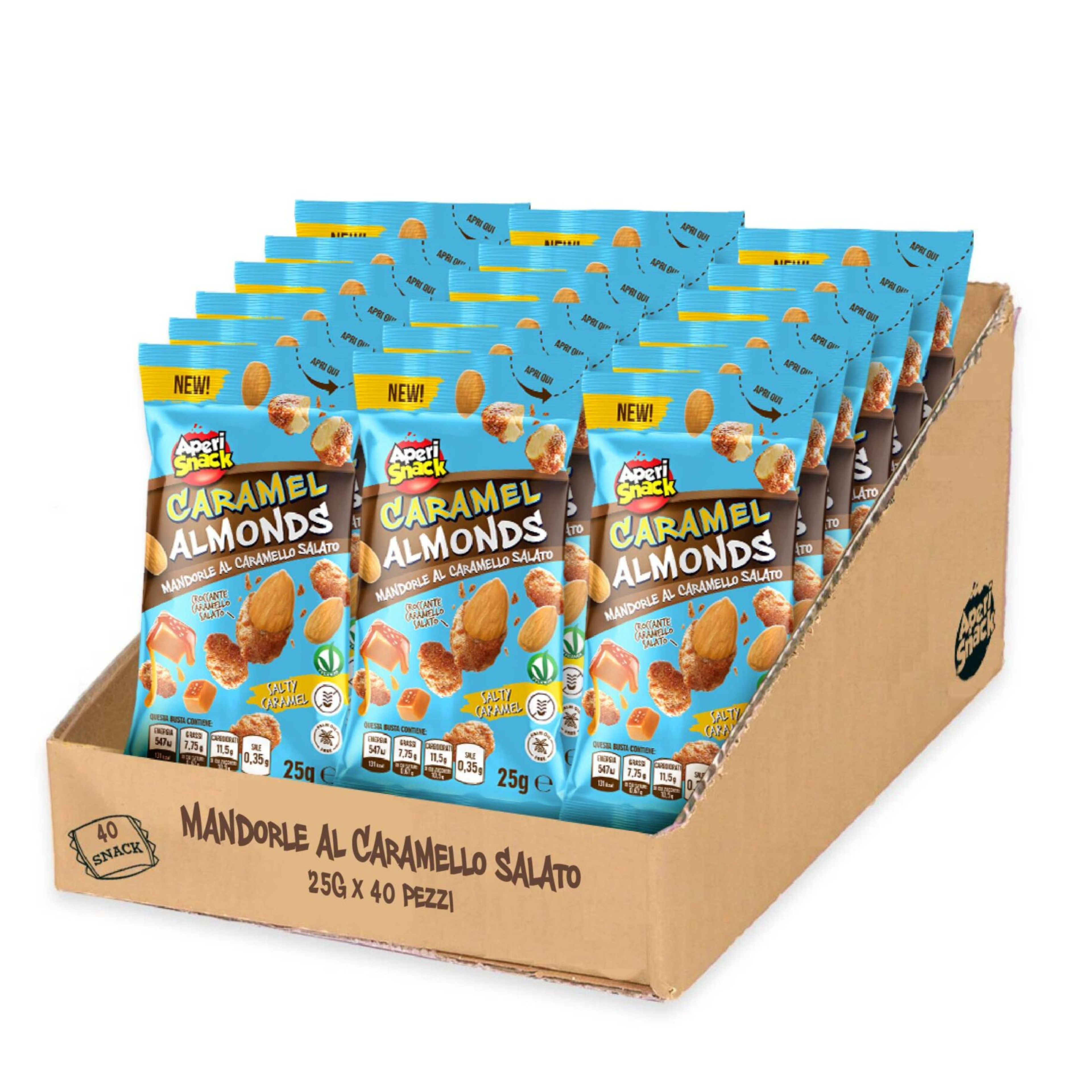 Mandorle Pralinate al Caramello Salato Monoporzione Confezione 25g x 40 pezzi
