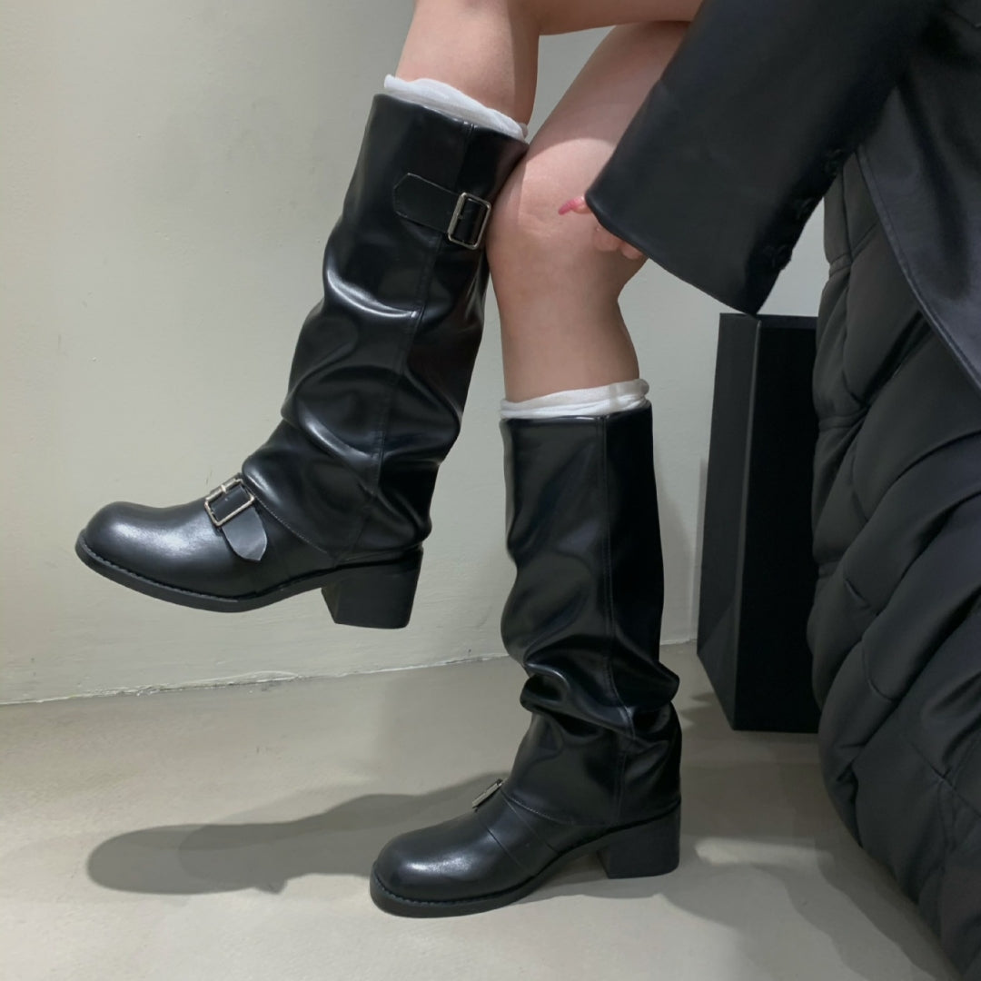 Stivali da donna in stile americano con piega e pelo