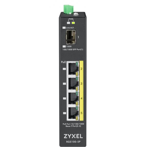 Zyxel RGS100-5P Non gestito L2 Gigabit Ethernet (10/100/1000) Supporto Power over Ethernet (PoE) Nero [RGS100-5P-ZZ0101F]