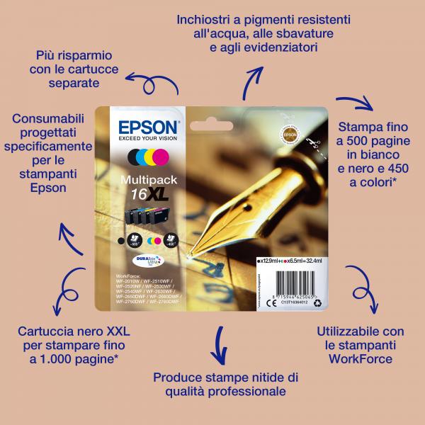 EPSON CART INK MAGENTA PER WF-2510WF, WF-2520NF, WF-2530WF WF-2540WF SERIE 16 PENNA E CRUCIVERBA [C13T16234012]