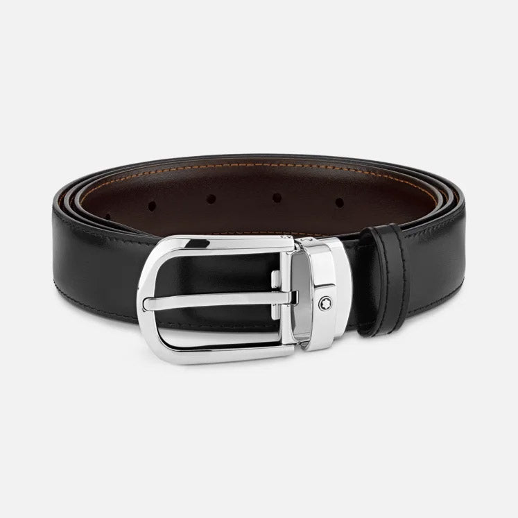 Montblanc cintura elegante 30mm fibbia ferro di cavallo regolabile reversibile nero/marrone Sartorial 113834