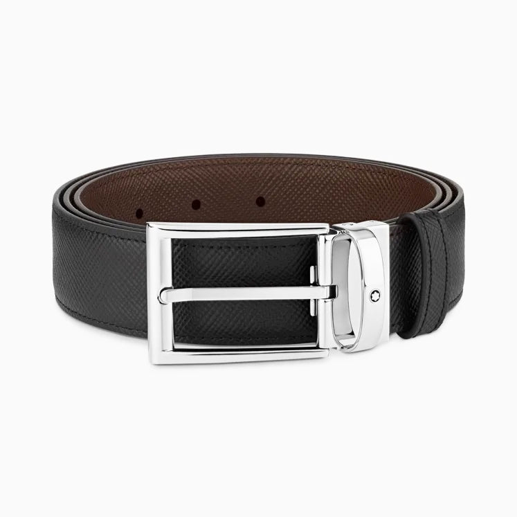 Montblanc cintura reversibile in pelle nera/marrone 35 mm 118436