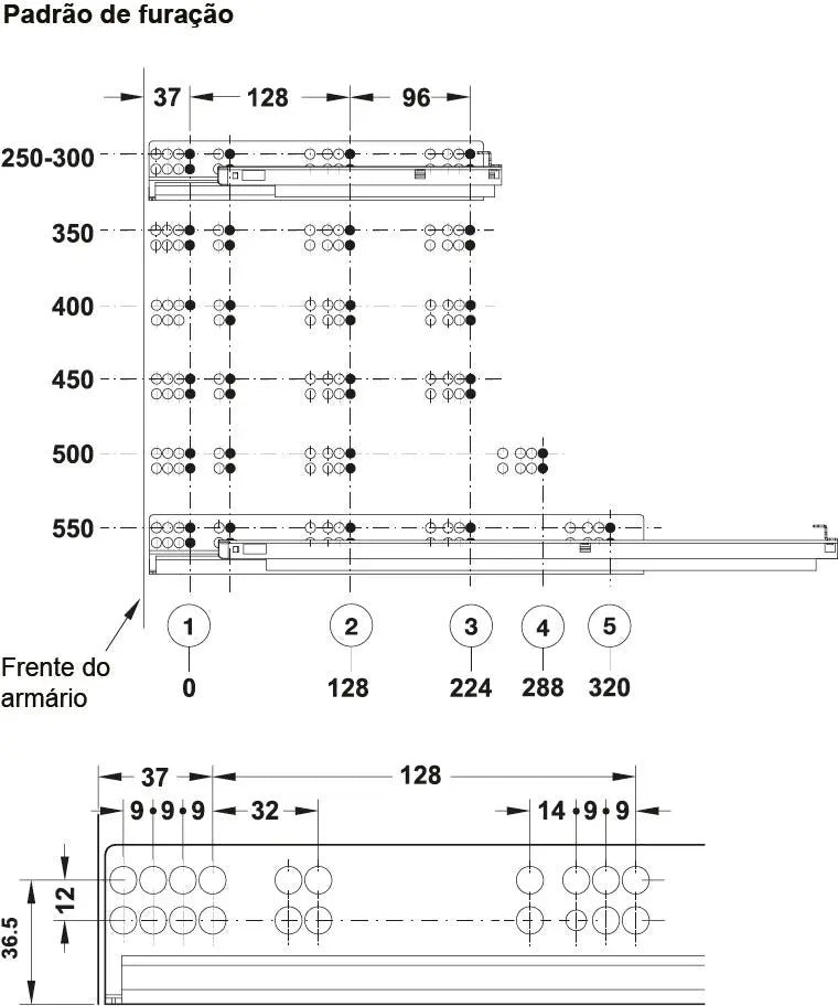 GUIDA CON MONTAGGIO INVISIBILE, HÄFELE MATRIX RUNNER UM A30, USCITA TOTALE, PORTATA FINO A 30 KG AMM  250MM