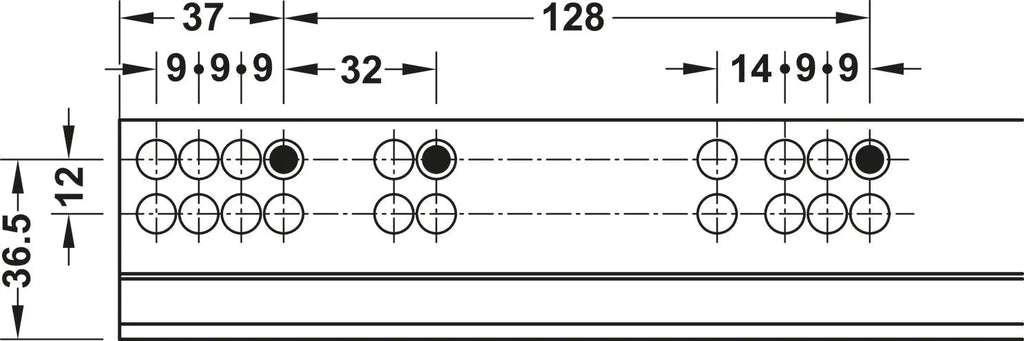 GUIDA CON MONTAGGIO INVISIBILE, HÄFELE MATRIX RUNNER UM A30, USCITA TOTALE, PORTATA FINO A 30 KG 500 MM
