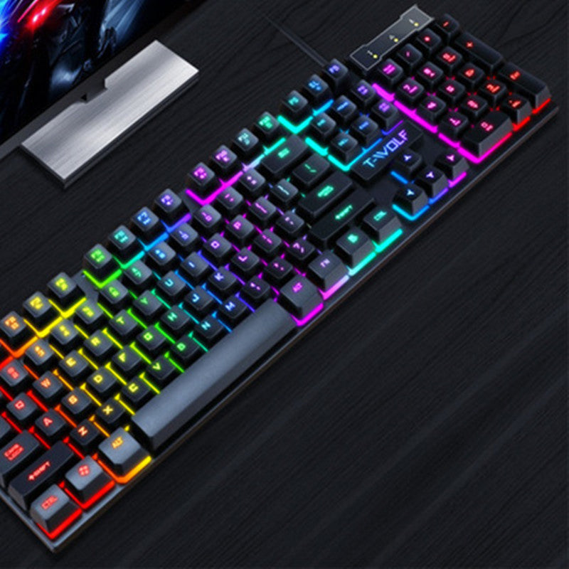 Tastiera USB luminosa da gioco con cavo e manipolatore fluttuante
