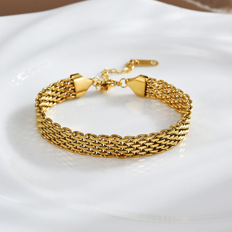 Bracciale da donna con catena, stile business casual, in metallo dorato e argentato