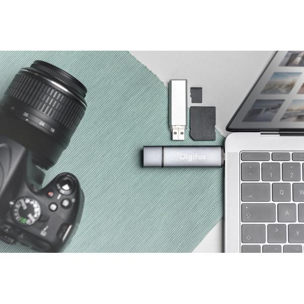 Digitus Combo Card Reader Hub (USB-C+USB 3.0) 1x SD - 1x MicroSD - 1x USB 3.0 - Grey [DA-70886]