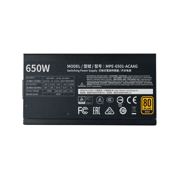 Cooler Master MWE Gold 650 - V2 Full Modular alimentatore per computer 650 W 24-pin ATX ATX Nero [MPE-6501-AFAAG-EU]