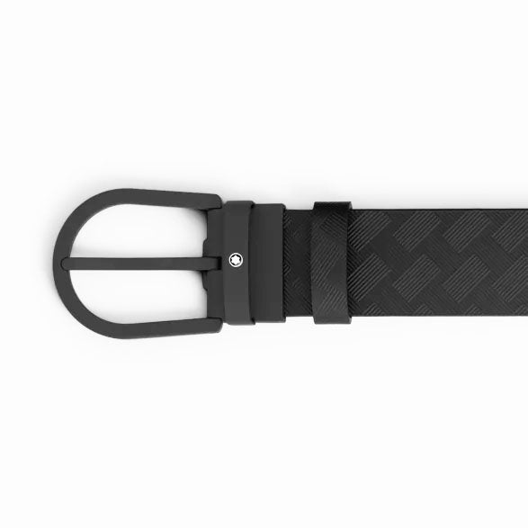 Montblanc cintura 35mm pelle nera  con fibbia a ferro di cavallo 199086