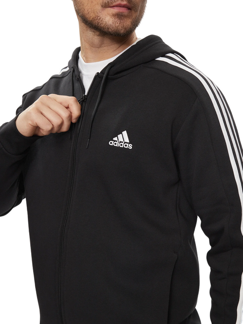 Adidas felpa leggera con cappuccio e 3 strisce IB4029 nero-bianco