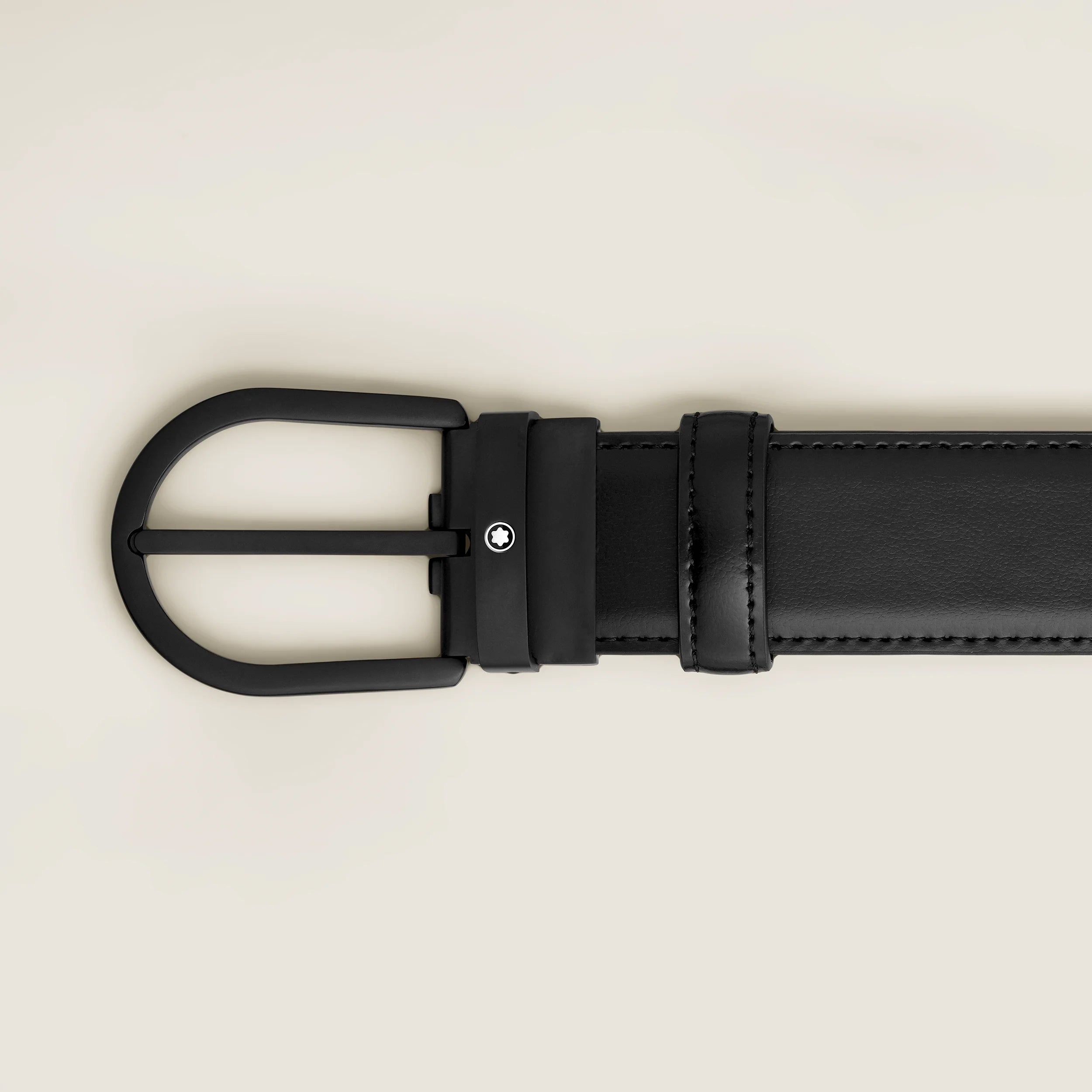 Montblanc cintura 35 mm pelle nera con fibbia a ferro di cavallo 199650