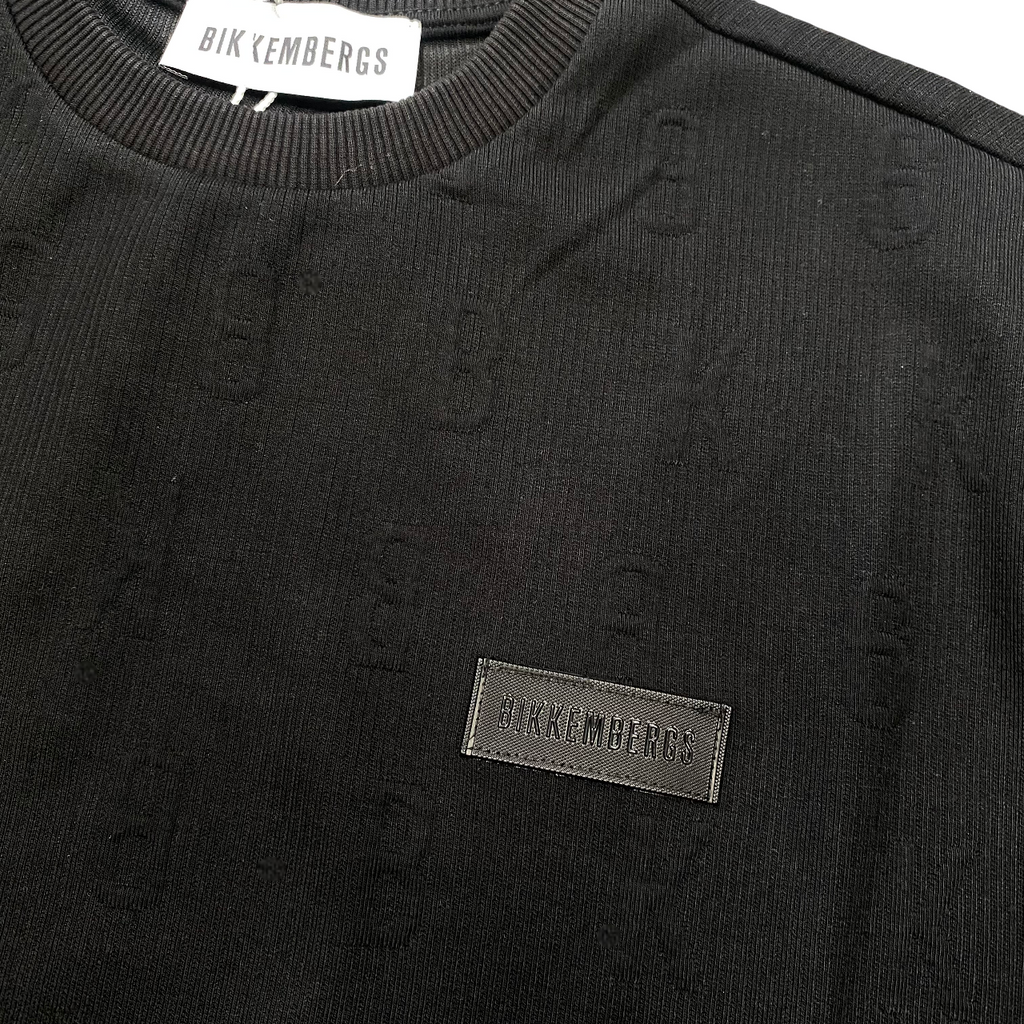 Bikkembergs BMF0999 Felpa Girocollo Uomo Nero - Felpa Casual con Logo in Rilievo e Bordi a Costine