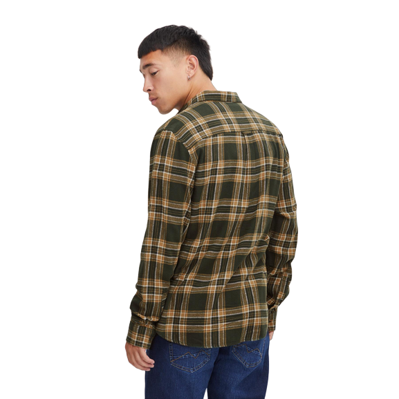 Blend camicia da uomo manica lunga a quadri in cotone 20715807 196110 verde-marrone