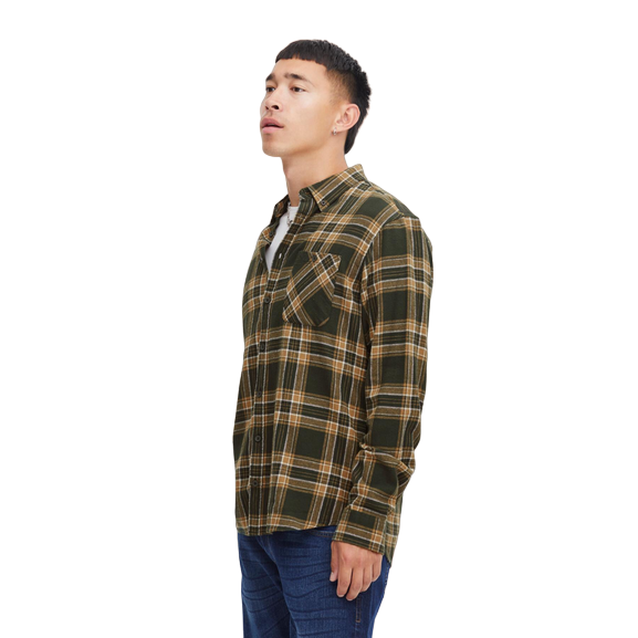 Blend camicia da uomo manica lunga a quadri in cotone 20715807 196110 verde-marrone