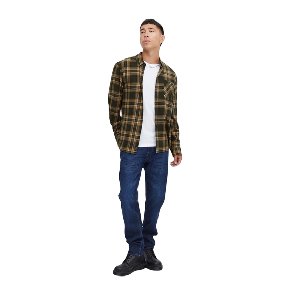 Blend camicia da uomo manica lunga a quadri in cotone 20715807 196110 verde-marrone