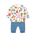 Boboli Completo di felpa e pantaloni in cotone per neonato con stampa animali 139182-9452 bianco-celeste