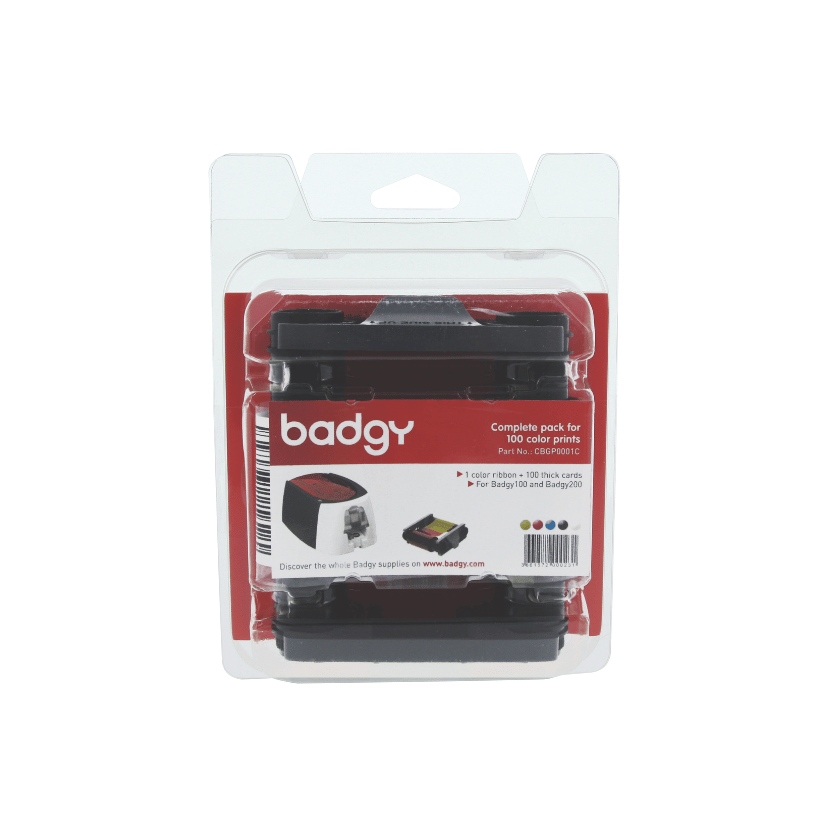 Badgy KIT per 100 stampe: 100 carte vuote e 1 nastro per 100 stampe [CBGP0001C]
