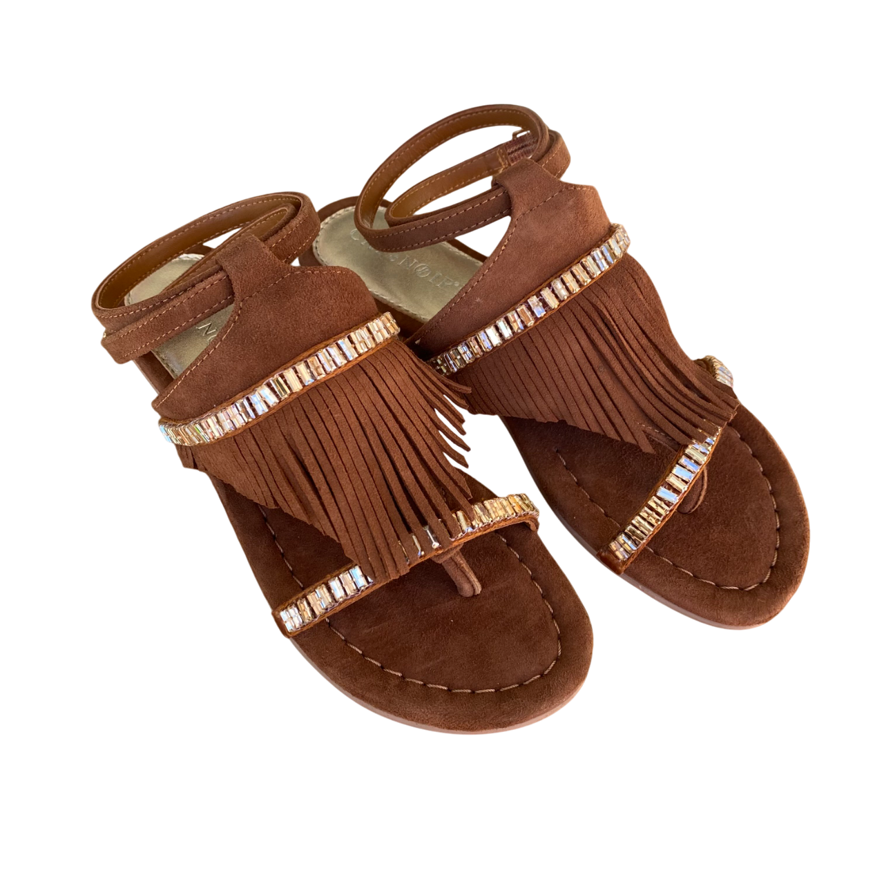 CafèNoir sandalo infradito  da donna in camoscio con frange e catena strass c1GG5552 M018 marrone