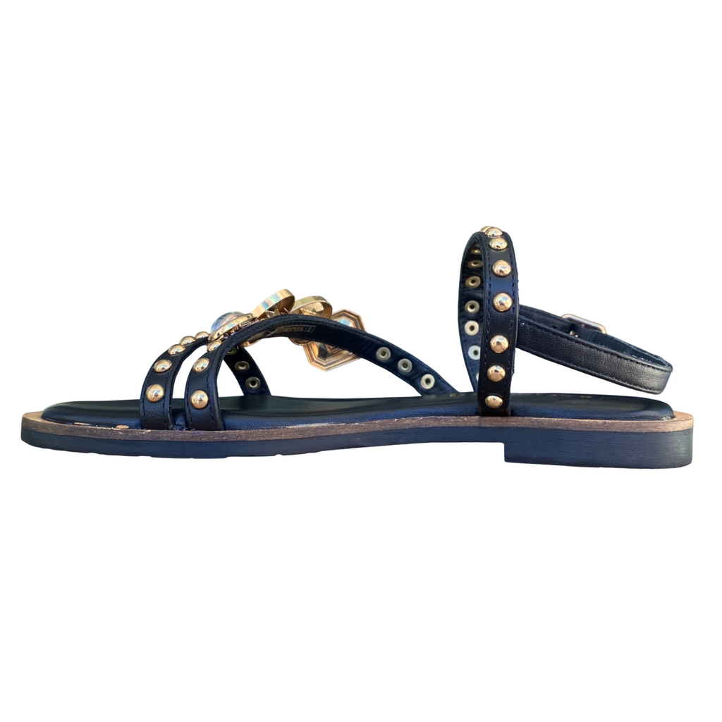 CafèNoir scarpa sandalo da donna in nappa asimmetrico con accessorio C1GE4003 nero