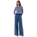 CafèNoir Maglia girocollo a righe da donna con bottoni alle spalle C7JM0191 N061 bianco bluette