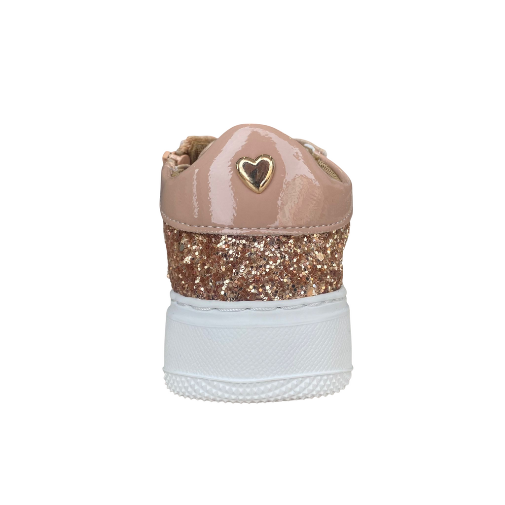 CafèNoir scarpa sneakers da bambina con laccio e zip laterale e glitter c2610 rosa-oro