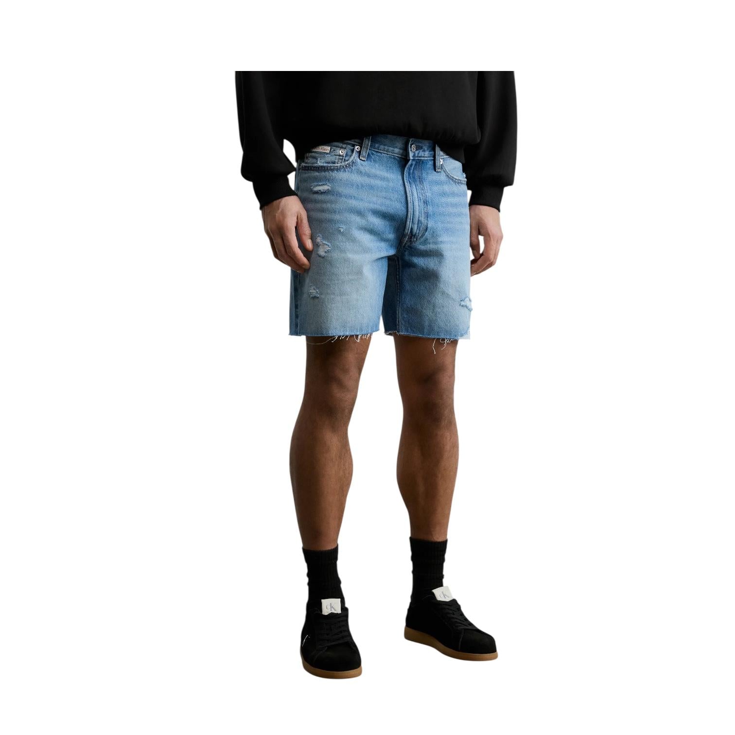 Calvin Klein Bermuda Jeans Uomo LV04RF790GXBI Blu Chiaro Strappati