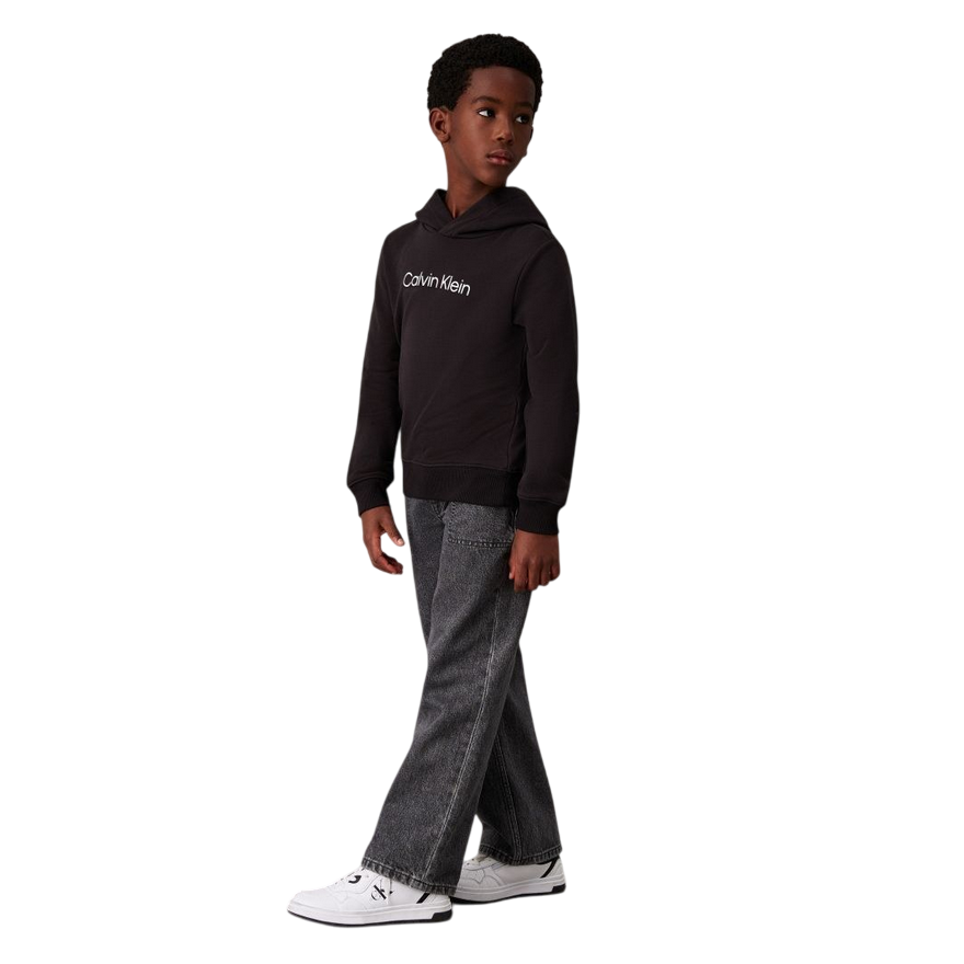 Calvin Klein Felpa con Cappuccio Unisex Junior INST. LOGO IU0IU00679BEH Nera