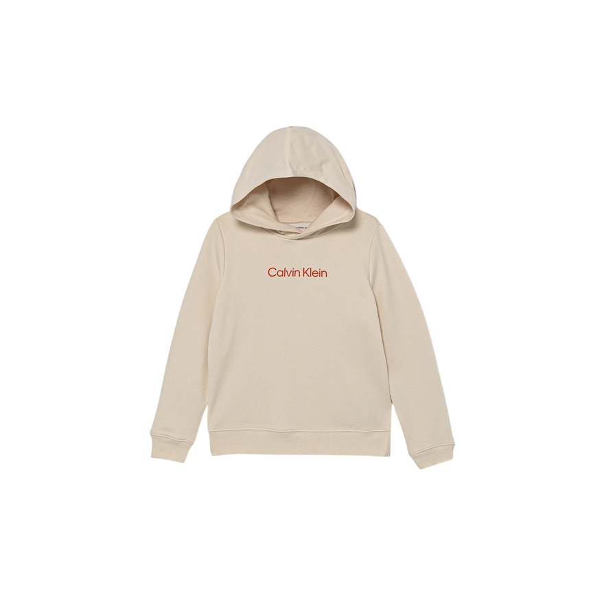 Calvin Klein Felpa con Cappuccio Unisex Junior INST. LOGO IU0IU00679PGB Panna