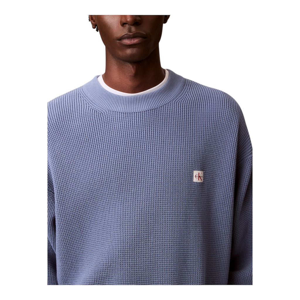 Calvin Klein maglia girocollo da uomo Waffle LV04RD313G C4I Celeste
