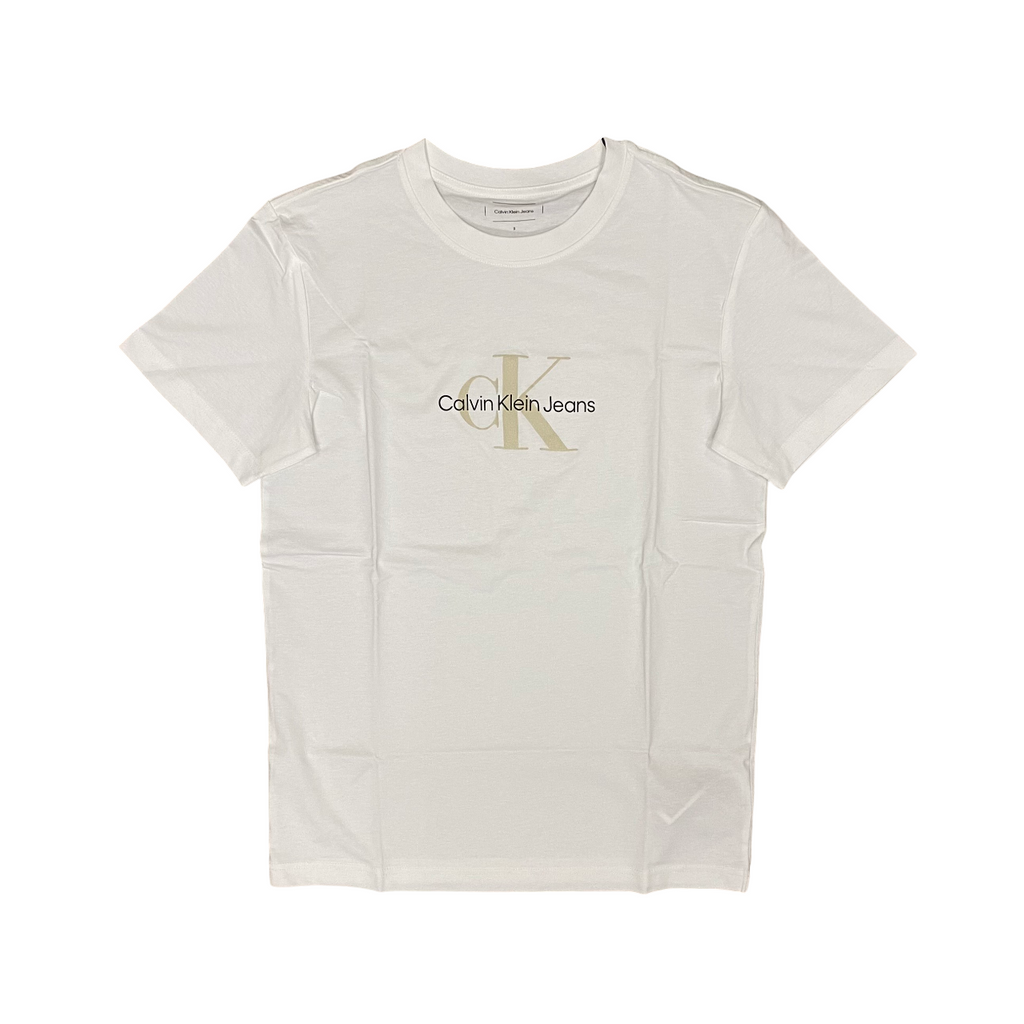 Calvin Klein maglietta manica corta da uomo con Monogramma J30J326863YAF bianco-beige