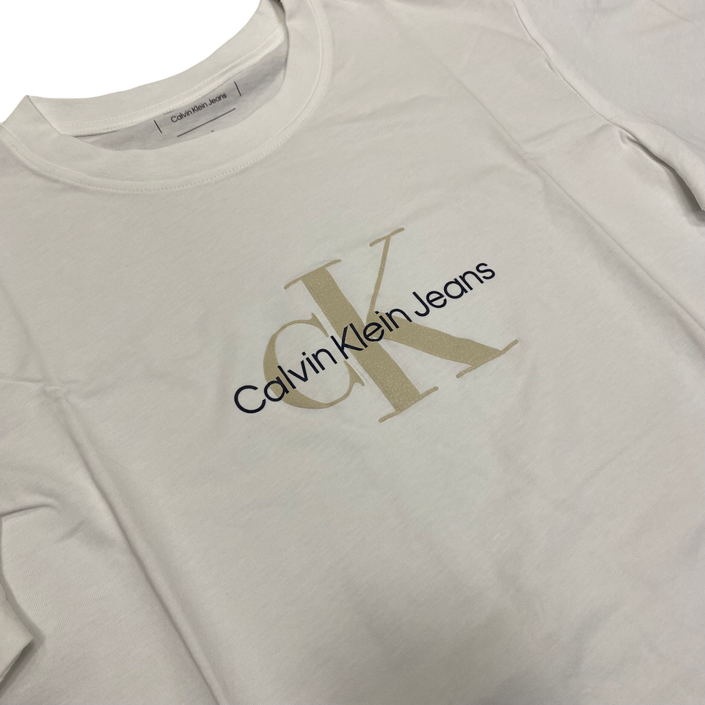 Calvin Klein maglietta manica corta da uomo con Monogramma J30J326863YAF bianco-beige