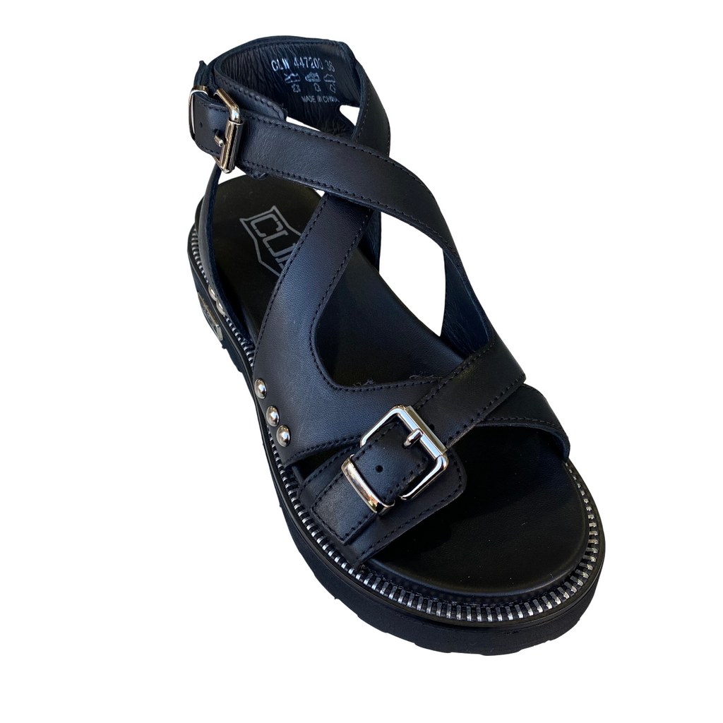 Cult sandalo alla caviglia da donna con fasce incrociate e due fibbia Ziggy 4472 nero