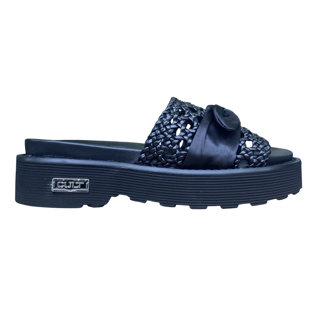 Cult Sandalo Flat Donna Nero Pelle Intrecciata Fiocco - ZIGGY 4288