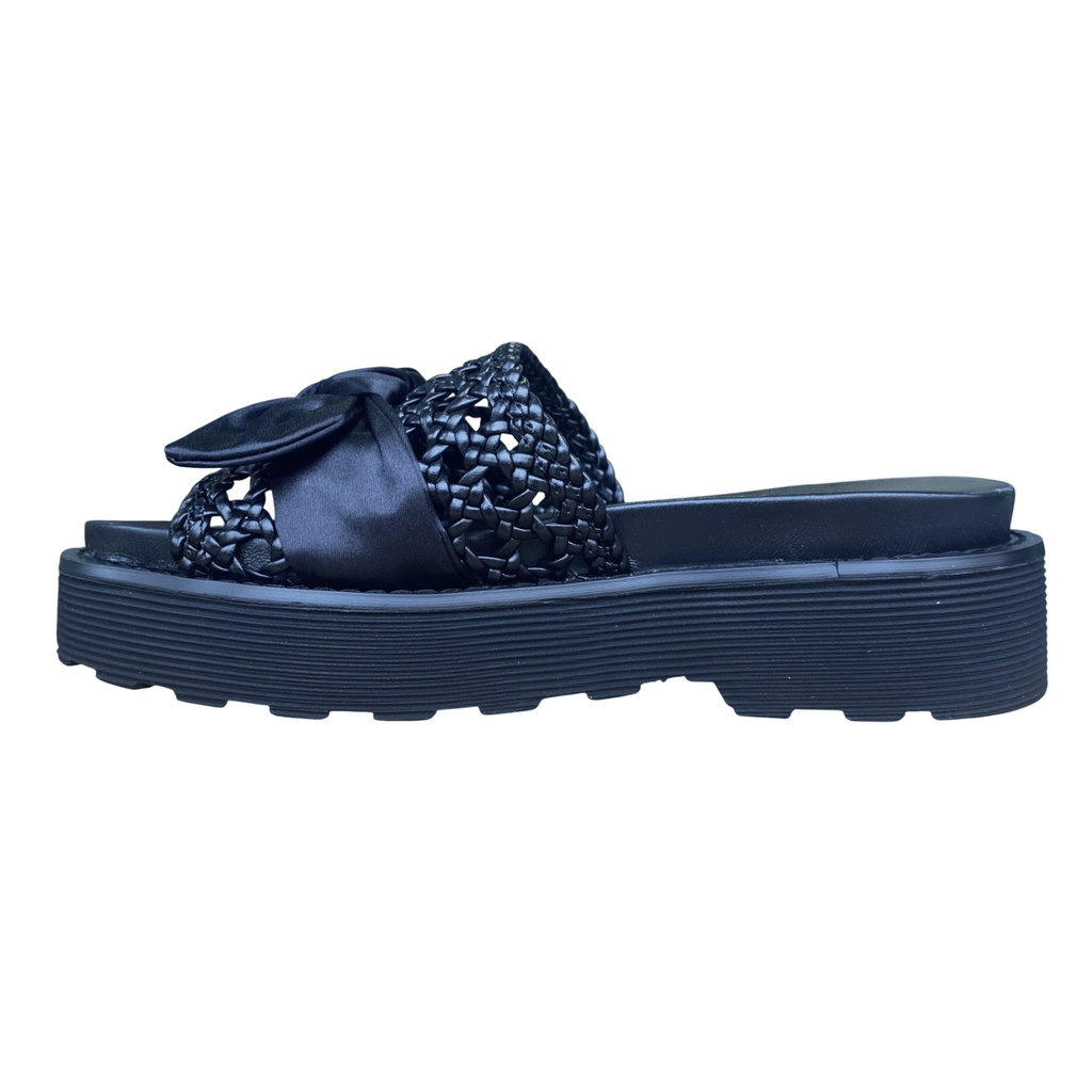 Cult Sandalo Flat Donna Nero Pelle Intrecciata Fiocco - ZIGGY 4288