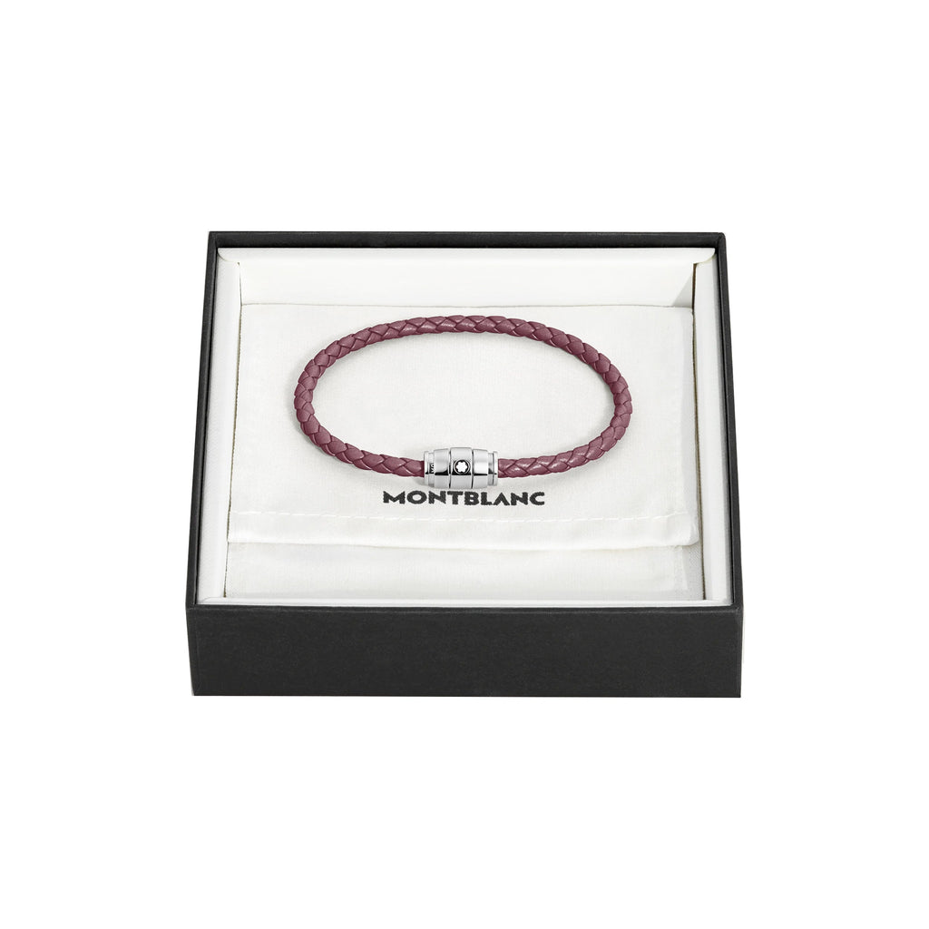 Montblanc bracciale in acciaio a 3 anelli e pelle Meisterstück Cassis misura M 13431363
