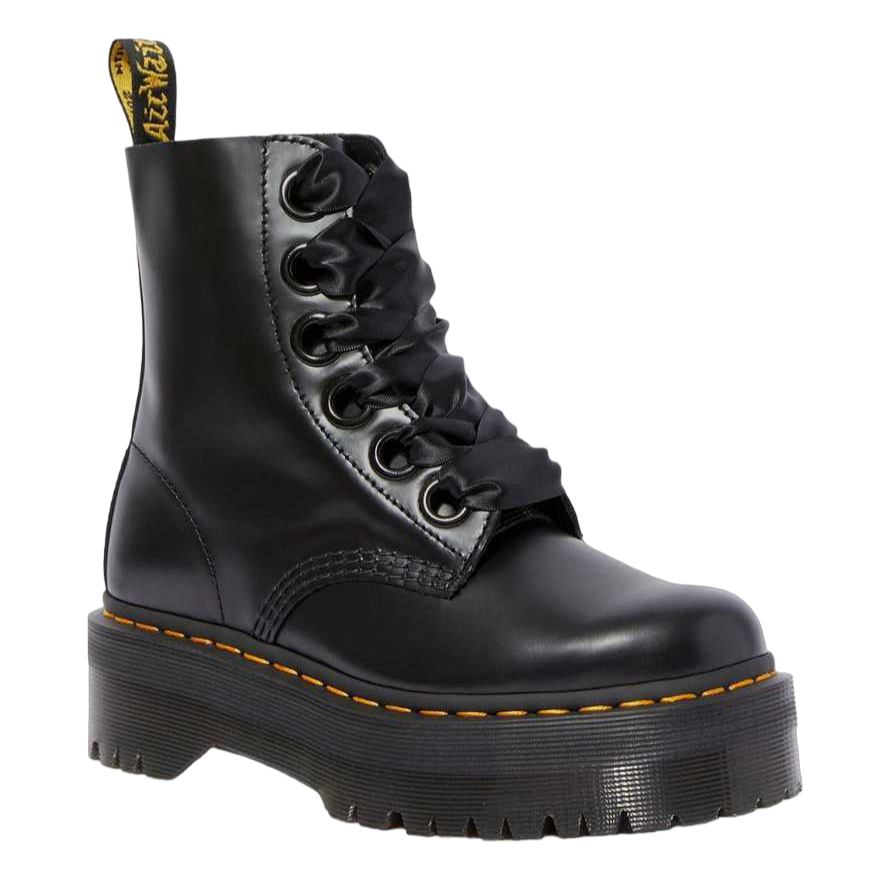 Dr. Martens – Anfibi Donna Molly 24861001 Buttero Black | Platform 6 Fori, Pelle Satinata, Comfort Urban Rock