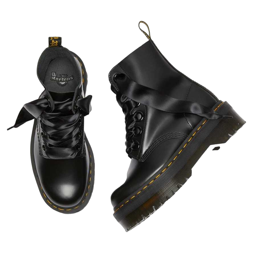 Dr. Martens – Anfibi Donna Molly 24861001 Buttero Black | Platform 6 Fori, Pelle Satinata, Comfort Urban Rock