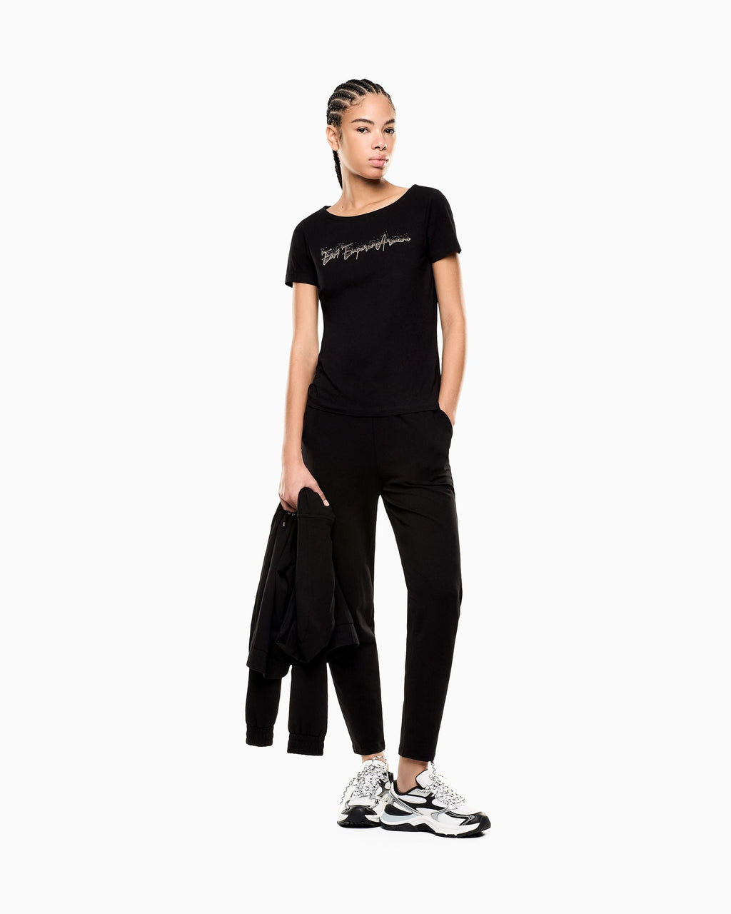 EA7 Emporio Armani T-Shirt Donna Logo Series Micro Borchie Nera - 7W000978 AF10373 UC001