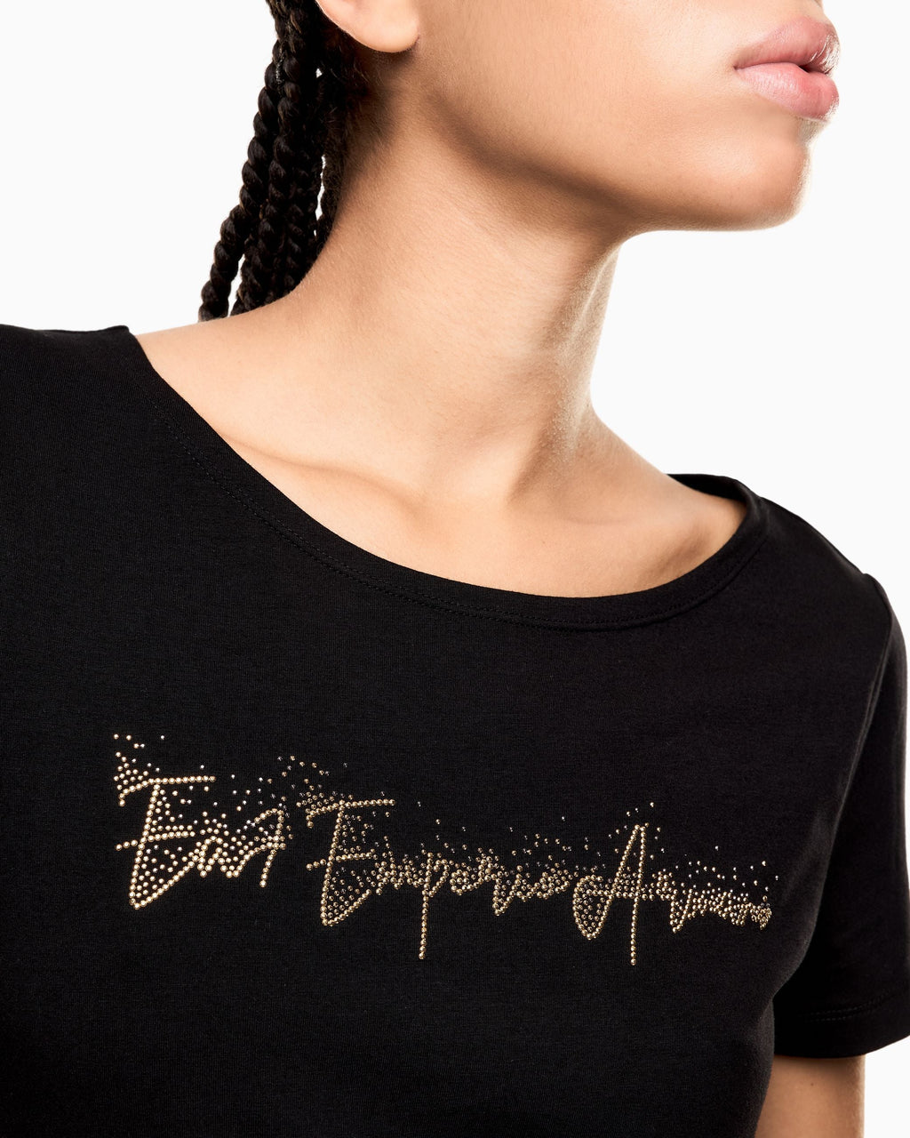 EA7 Emporio Armani T-Shirt Donna Logo Series Micro Borchie Nera - 7W000978 AF10373 UC001