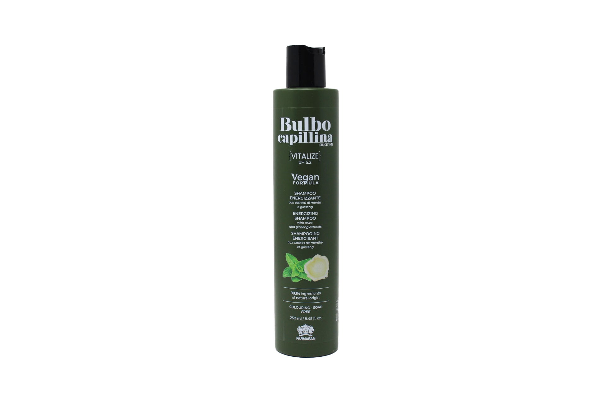 Farmagan Bulbo Capillina Formula Vegan Vitalize Shampoo Per Capelli Energizzante Coadiuvante Anti Caduta 250 ml